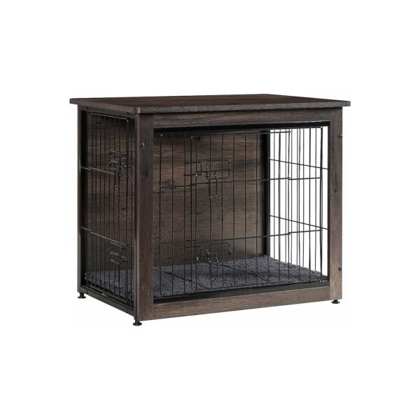 Small Dog Crate Furniture with Cushion, Wooden Crate, and End Table Design