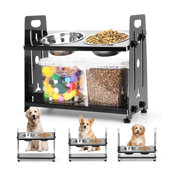 Small Dog Food and Water Bowls with Adjustable Height and Tilt, Heavy-Duty Steel Stand