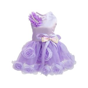 Small Dog Girl Purple Tutu Skirt Rose Flower Bowknot Puppy Dress XXL