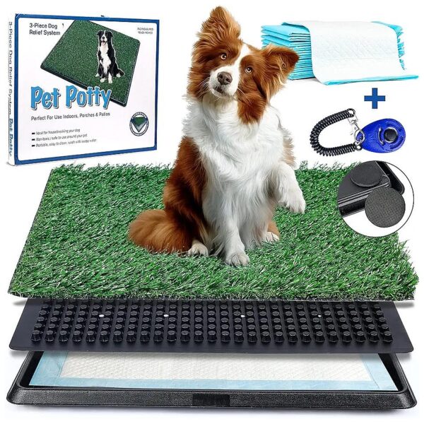 Small Dog Grass Training Tray with Artificial Turf and 12 Disposable Pee Pads