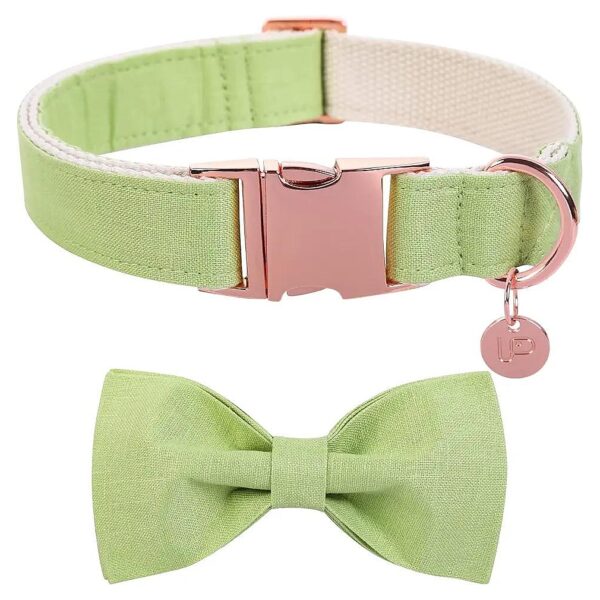 Small Dog Green Collar with Detachable Bow Tie and Metal Buckle for Girl Boy Dogs