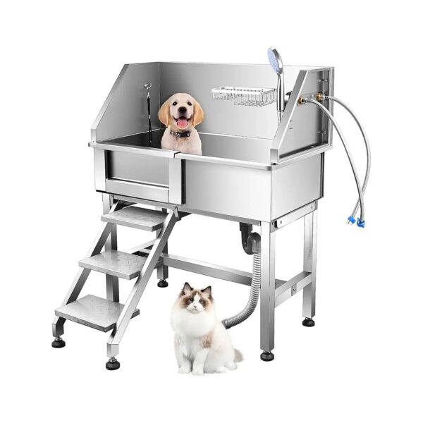 Small Dog Grooming Station with Cold and Hot Water Capability and Shampoo Rack