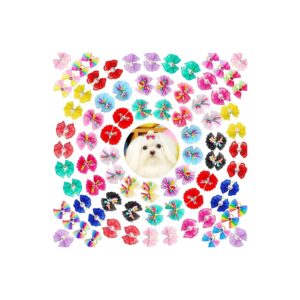 Small Dog Hair Bow Collection - 80pcs Small Dog Hair Bows with Rubber Bands