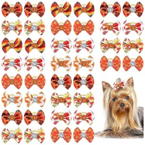 Small Dog Hair Bows with Rubber Bands Autumn Fall Dog Topknot Bow Pet Accessories