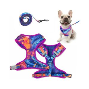 Small Dog Harness Leash Set Adjustable Escape Proof Reflective Nylon Vest Purple S