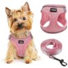 Small Dog Harness and Leash XS, Pink, Reflective Strips, Adjustable Neck, and Chest