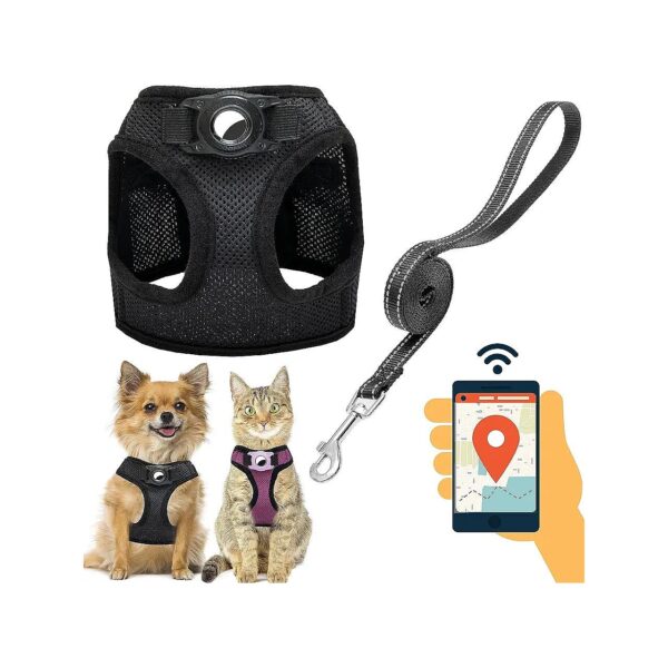 Small Dog Harness with Airtag Holder for Walking Training Travel Grooming Outdoor Safety