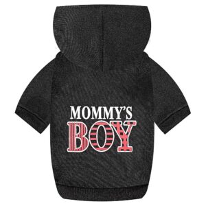 Small Dog Hoodie with Mommy's Boy Lettered Print and Fleece Lining for Winter Wear