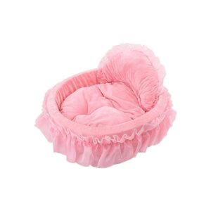 Small Dog Kitten Cushion Bed with Bow-Tie Trim and PP Cotton