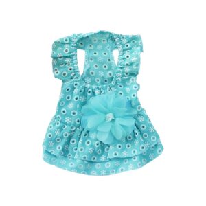 Small Dog Lace Flower Dress Gauze Skirt Princess Blue