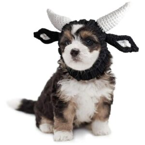 Small Dog No Flap Ear Wrap Snood with Horns, Soft Yarn Ear Covers for Comfort and Warmth