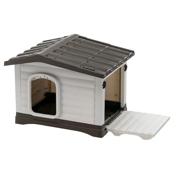 Small Dog Outdoor Kennel with Grey Finish and Opening Side Panel for Comfort