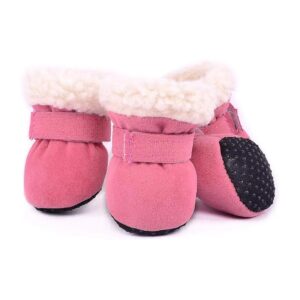 Small Dog Snow Booties with Waterproof Suede Vamp and Anti-Skid Colloidal Dots Pink #3