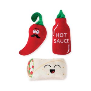 Small Dog Squeaker Toy Set 3 Piece Hot and Spicy Plush Dog Toys