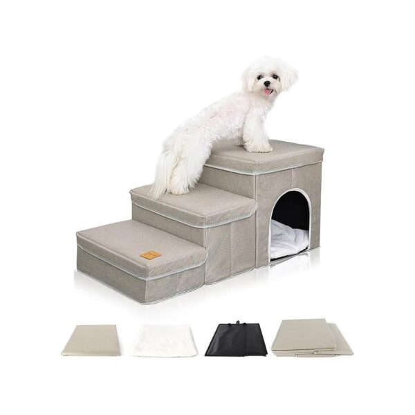 Small Dog Steps with Storage Boxes and Cozy Condo for Easy Access to Bed and Sofa