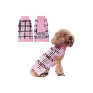 Small Dog Sweaters for Puppy Doggie Cats Turtleneck Plaid Knitwear Pet Sweater Pullover