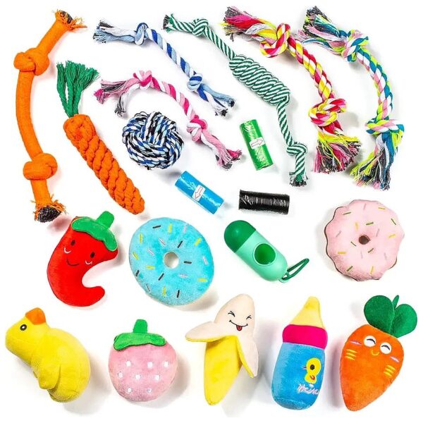 Small Dog Toys 20 Pack Plush Rope Squeaky Toys for Chewing and Teething Fun and Wellness