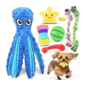 Small Dog Toys 8 Pack Squeaky Plush Toys Rope Ball Teething Toys and Puppy Supplies