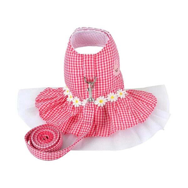 Small Dog Trendy Dress with Matching Leash Adjustable Harness for Puppy Girl and Kitty