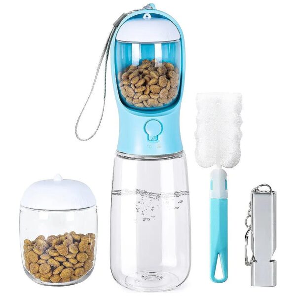 Small Dog Water Bottle with Food Container and Whistle for Puppy Walks and Travel