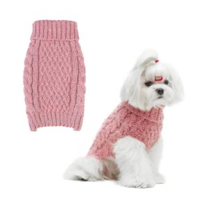 Small Dog Winter Coat, Classic Turtleneck Cable Knit Dog Sweater, Cold Weather Clothes