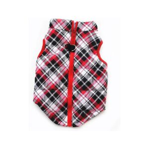 Small Dog Winter Coat with Zipper Closure and Leash Hook for Puppy XS Plaid Pattern