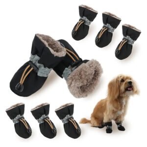 Small Dog Winter Shoes for Indoor and Outdoor Walking, Anti-Slip Sole, Plush, Pack of 8