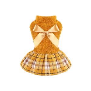 Small Dog Winter Sweater Dress with Plaid Skirt for Chihuahua Yorkshire Terrier and Cats