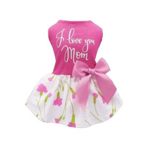 Small Dog and Cat Pink Party Dresses for Mothers Day with I Love You Lettering