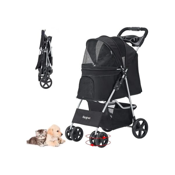 Small Dog and Cat Stroller with Oxford Cloth and Steel Frame for Comfortable Travel