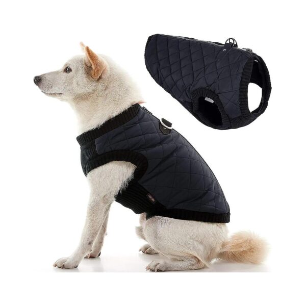 Small Dogs Black Winter Water Resistant Zip Up Dog Bomber Vest with Dual D Ring Leash