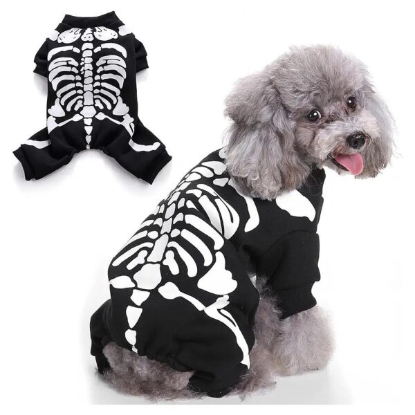 Small Medium Dog Skeleton Costumes with White Bone Pattern for Halloween