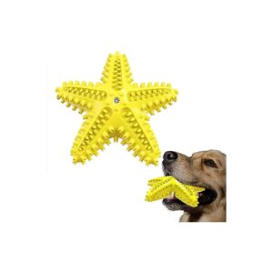 Small Medium Dog Yellow Starfish Shaped Squeaky Chew Toy for Playtime and Teeth Cleaning