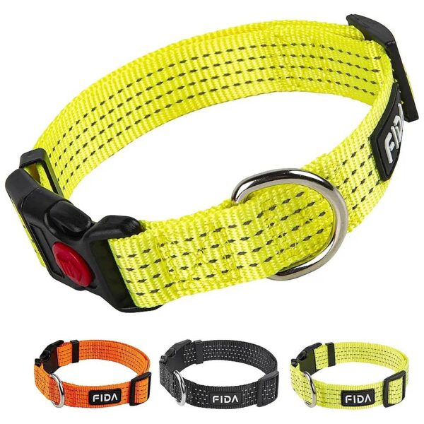 Small, Medium, and Large Dog Collars with Neon Colors and Reflective Stitching