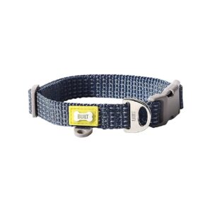 Small Nightsafe Dog Collar with Reflective Webbing, Navy and Yellow Color