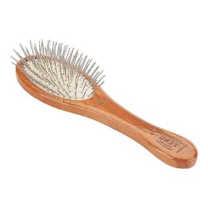 Small Oval Wire Pet Brush with Bamboo Wood Handle for Detangling