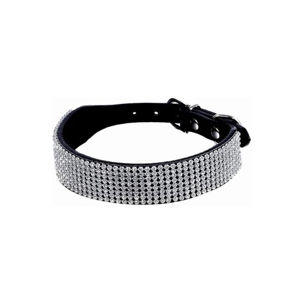 Small Pet Dog Puppy Rhinestone Collar with Bling Diamond Buckle and Suede Leather Wrap