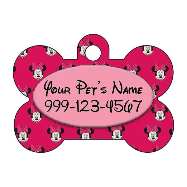 Small Pet ID Tag with Customizable Font and Contact Information in Minnie Mouse Theme