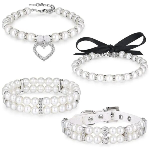 Small Pet Pearl and Rhinestone Jewelry - Pearl Collars