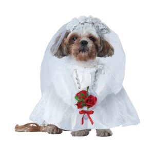 Small Pet Puppy Bride Costume with Removable Flowers and Elastic Neck