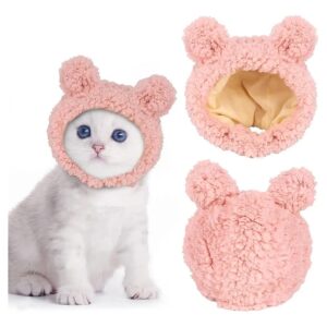 Small Pet Winter Costume, Adjustable Soft Bear Headwear with Cute Bear Ears