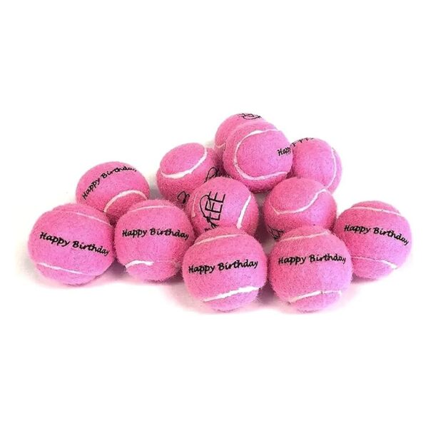 Small Pink Tennis Balls 12 Pack Happy Birthday Fuzzy Celebration Fetch Toys for Dogs