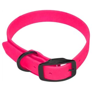 Small Pink Waterproof Dog Collar with Heavy Duty Black Hardware and Adjustable Fit