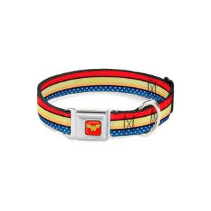 Small Polyester Dog Collar with Buckle Wonder Woman Stripe and Stars Pattern Multicolor