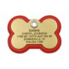 Small Red And Brass Pet ID Tag with Custom Engraving and Bone Frame