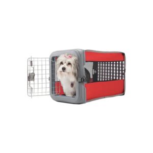 Small Red Dog House Crate for Small Breeds with Metal Gate and Collapsible Design