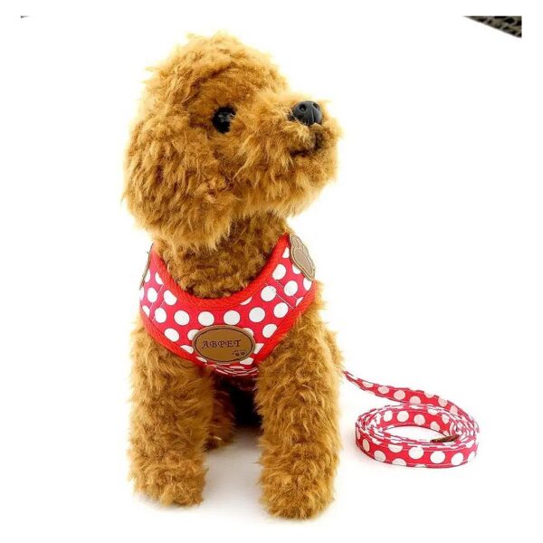 Small Red Polka Dot No Pull Leash Set with Padded Mesh Dog Vest