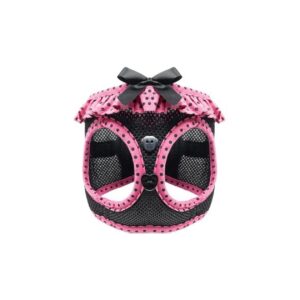 Small Size Choke Free Polyester Mesh Polka Dot Dog Harness in Hot Pink