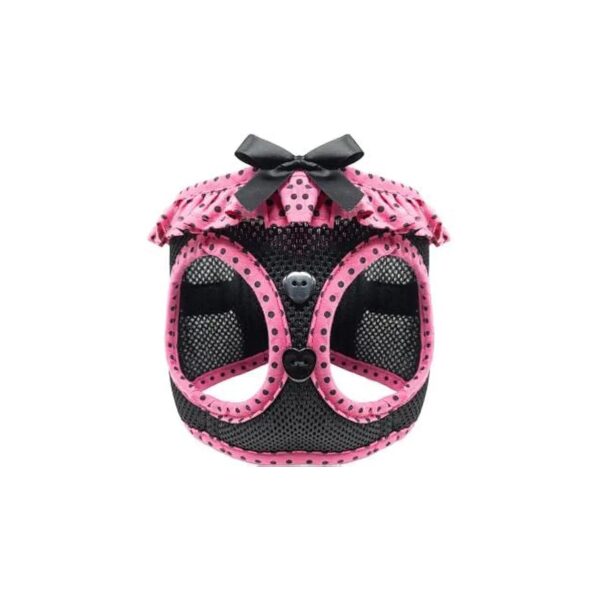 Small Size Choke Free Polyester Mesh Polka Dot Dog Harness in Hot Pink