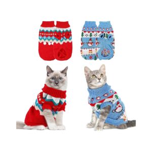 Small Size Soft Acrylic Christmas Sweater with Holiday Patterns for Kittys and Small Dogs